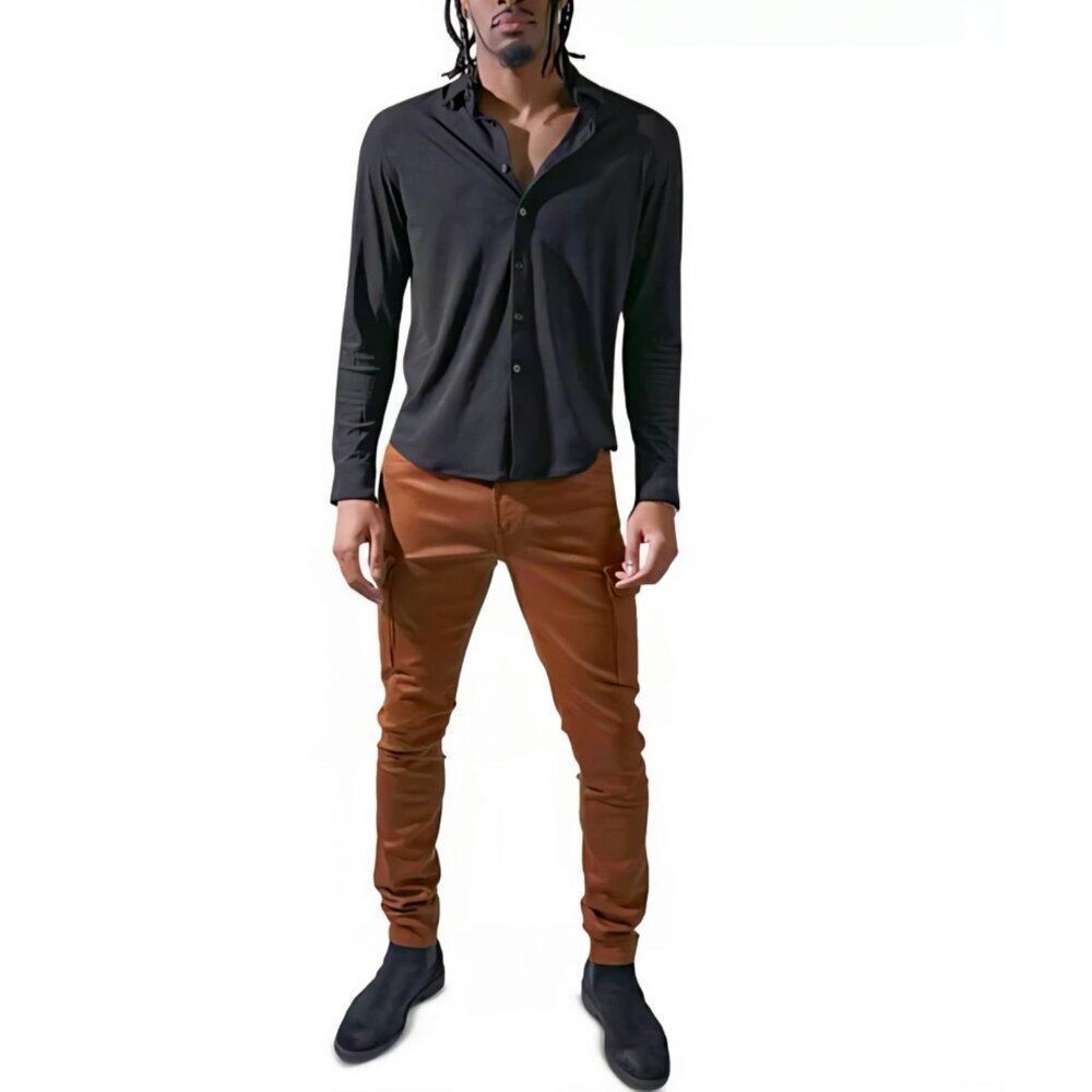 Monfrere - 33 Preston Cargo Pants Slim Fit Stretch Utility Coated Toffee $328